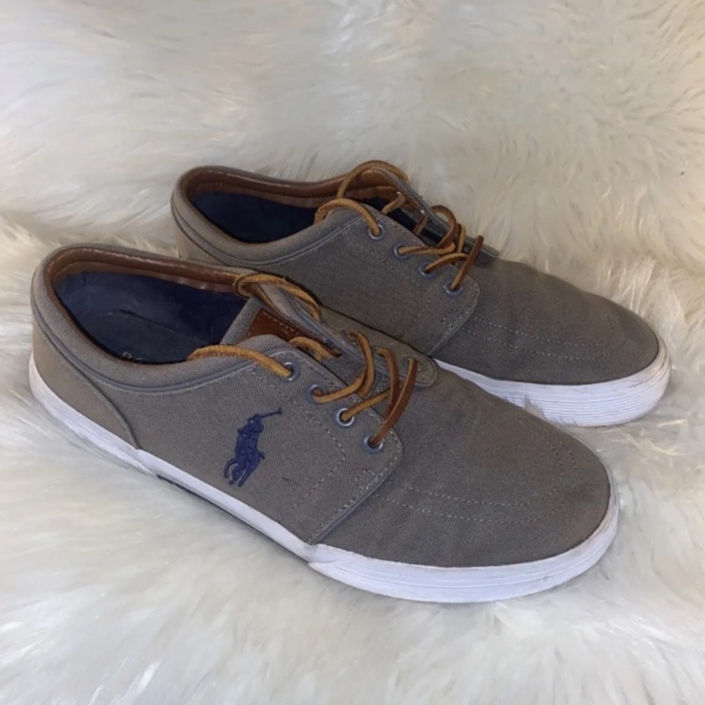 Polo Ralph Lauren Faxon Low Gray Canvas Sneakers Embroidered Pony Men’s Sz 10 D - Picture 3 of 12